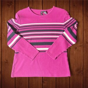 Vintage Jason Maxwell Pink & Black Striped Rib Knit Long Sleeve Top